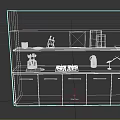 Modern Kitchen Furniture Featuring Dark Cabinets White Countertop Upper Shelves With Bowls And Decorative Items