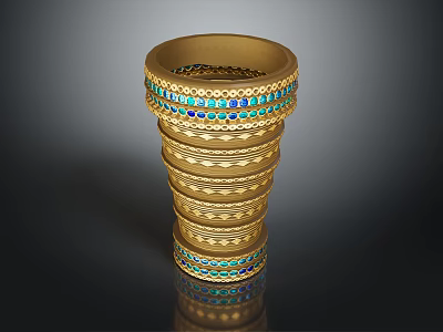 Golden Stacked Bracelets With Blue Green Gemstone Inlays And Carved Patterns 3d model