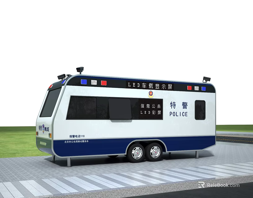 Shanghai Traffic Police Mobile Office Special Police Vehicle With Blue White Body And POLICE Sign 3d model 