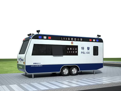 Shanghai Traffic Police Mobile Office Special Police Vehicle With Blue White Body And POLICE Sign 3d model