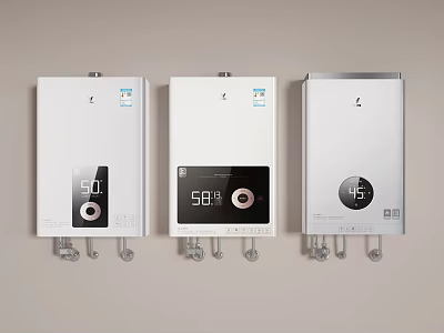 Three White Household Water Heaters With Digital Displays And Control Buttons 3d model