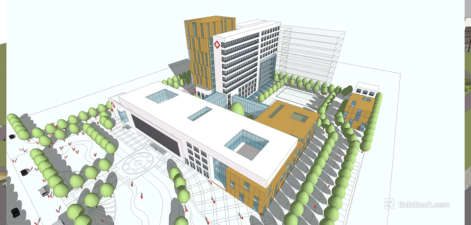 Modern Hospital Complex Architectural Design With Multiple Buildings And Green Landscaping 3d model 
