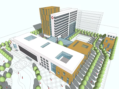 Modern Hospital Complex Architectural Design With Multiple Buildings And Green Landscaping 3d model