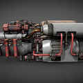 Industrial Mechanical Equipment 3D Model Featuring Cylindrical Parts And Red Gray Pipes
