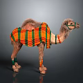 Decorated Camel With Colorful Orange And Green Striped Blanket Green Headband And Leg Decorations