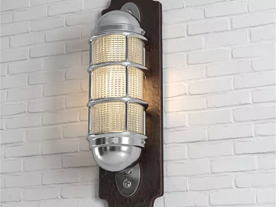 Modern Industrial Wall Lamp With Metal Mesh Shade And Warm Light On White Brick Wall 3d model