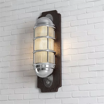 Modern Industrial Wall Lamp With Metal Mesh Shade And Warm Light On White Brick Wall 3d model