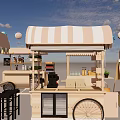 Colorful Mobile Food Carts With Striped Canopies Decorative Banners And Varied Designs