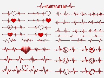 Love heart electrocardiogram love heartbeat pulse line creative hand-painted line pattern model