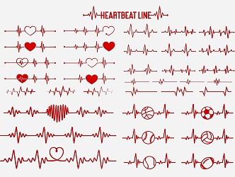 Love heart electrocardiogram love heartbeat pulse line creative hand-painted line pattern 3d model