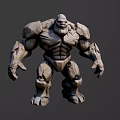 Muscular Rock Giant Game and Movie Character with Stone Texture and Powerful Physique