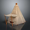 Natural Canvas Tepee Tent With Wooden Poles And Side Awning Design