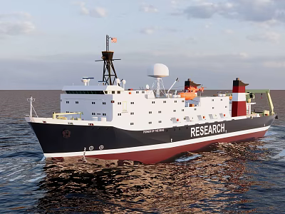 Research Vessel Navigating On The Ocean Surface 3d model