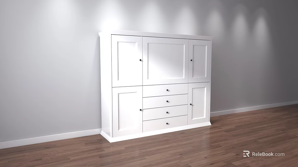 White Entryway Console Cabinet With Drawers And Cabinet Doors For Modern Home Decor 3d model 