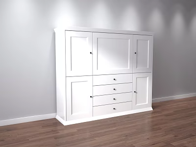 White Entryway Console Cabinet With Drawers And Cabinet Doors For Modern Home Decor 3d model