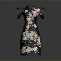 Black Cheongsam With Short Sleeves Stand Collar And Pink White Floral Embroidery