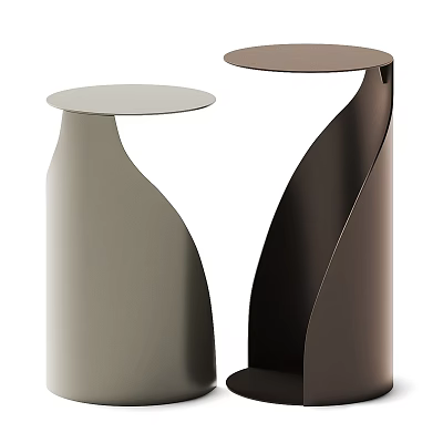 Modern Light Gray and Dark Brown Side Tables with Curved Structure for Stylish Living Room Decor 3d model