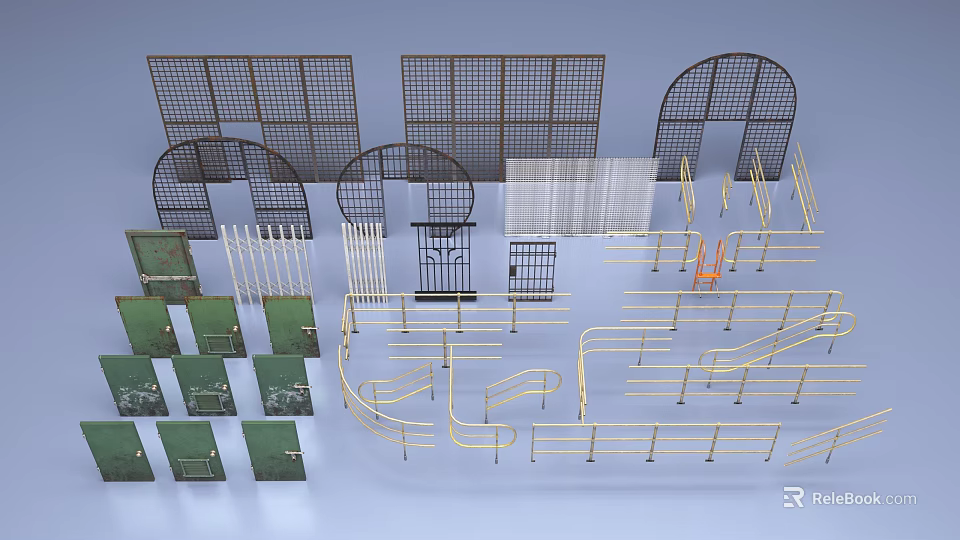 Industrial Equipment Metal Fences Guard Rails And Steel Doors For Industrial Safety 3d model 