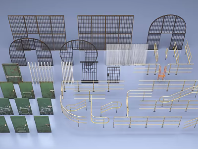 Industrial Equipment Metal Fences Guard Rails And Steel Doors For Industrial Safety 3d model