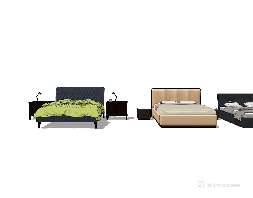 Stylish Modern Double Bed Designs With Bedside Tables And Table Lamps 3d model