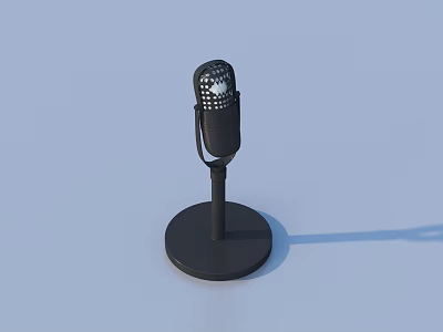 Classic Black Vintage Microphone With Stand For Desktop Home Use 3d model