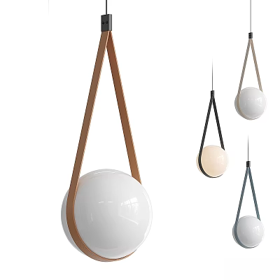 Modern Pendant Lights With White Globe Bodies And Colored Hanging Straps 3d model
