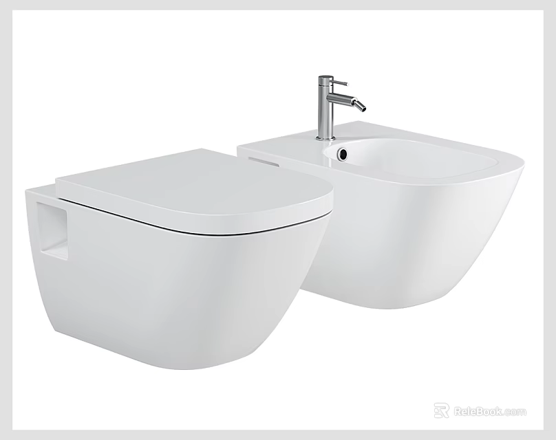 Sleek Modern White Wall Hung Toilet Design With Bidet And Chrome Faucet 3d model 