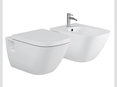Sleek Modern White Wall Hung Toilet Design With Bidet And Chrome Faucet 3d model