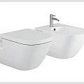 Sleek Modern White Wall Hung Toilet Design With Bidet And Chrome Faucet