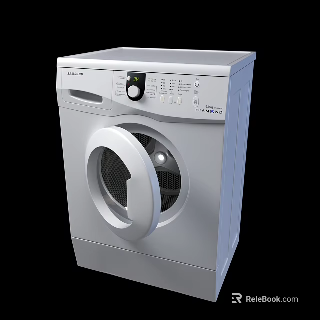 Samsung Silver Front Load Washing Machine With Digital Control Panel Design 3d model 