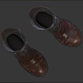 Brown Leather Boots With Lace Up Design Round Toe Thick Heel And Metal Buckle Decoration
