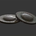 Ancient Three Circular Bronze Colored Artifacts With Intricate Carved Surface Patterns