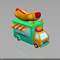Green Food Truck With Large Hot Dog On Top And Red White Striped Awning