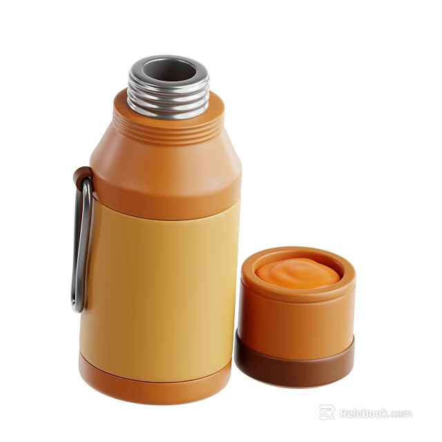 Orange Yellow Thermos Flask With Stainless Steel Mouth Handle And Lid Design 3d model 