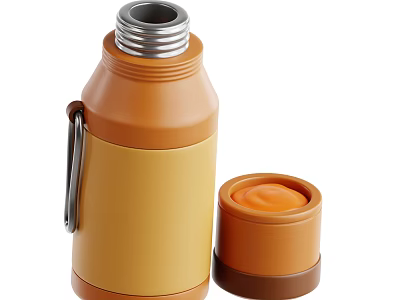 Orange Yellow Thermos Flask With Stainless Steel Mouth Handle And Lid Design 3d model