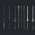 Display Of Different Medieval Sword Types With Metallic Blades And Ancient Designs