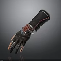 Black Mechanical Glove With Red Accents Blue Details And Metal Rings Design