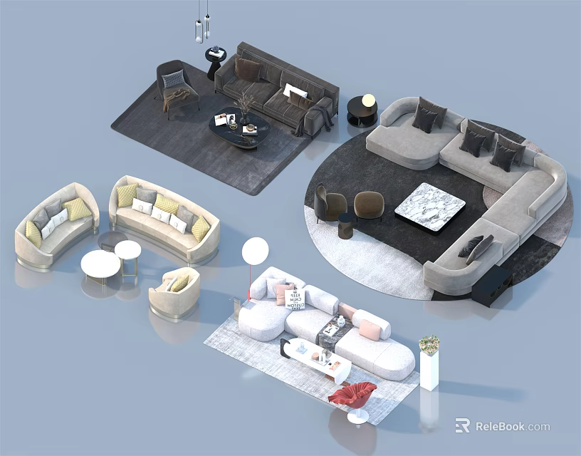 Modern Stylish Sofa and Coffee Table Set With Various Designs Rugs and Cushions 3d model 