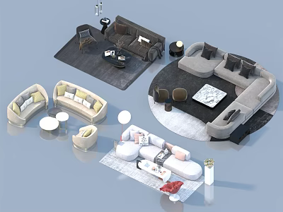 Modern Stylish Sofa and Coffee Table Set With Various Designs Rugs and Cushions 3d model