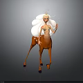 Human Female Character with Deer Body White Cloud Hair Golden Ornaments and Glowing Particles