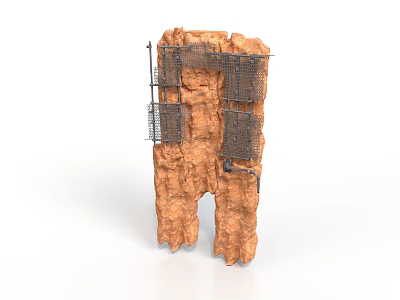 Rustic Rock Construction Element With Metal Frames And Wire Mesh 3d model