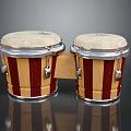 Classic Wooden Striped Bongo Drums With White Drumheads Silver Rims And Metal Tuning Lugs