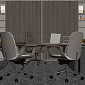 Modern Office Interior With Wooden Desks Ergonomic Chairs And Wall Bookshelves