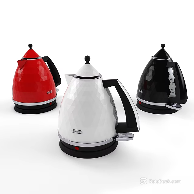 Modern Electric Kettles In Red White Black Colors With Sleek Design And Stylish Look 3d model 