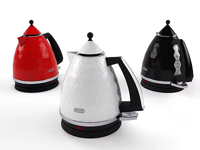 Modern Electric Kettles In Red White Black Colors With Sleek Design And Stylish Look 3d model