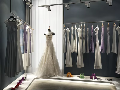 Modern Wedding Dress Bridal Shop Dress Area 3d model