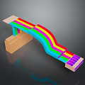 Colorful Curved Scene Component Model With Rainbow Stripes Wooden Base And Purple Blocks