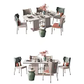 Elegant Modern Dining Table Set With Mixed Color Chairs Vase And Tableware 3d model