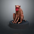 Detailed Monkey Sculpture Sitting On Black Base With Red Face And Brown Fur