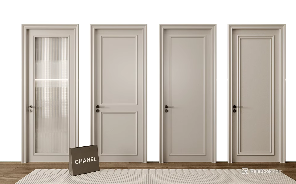 Modern Elegant Interior Hinged Doors Featuring Simple Panel Design And Metal Handles 3d model 